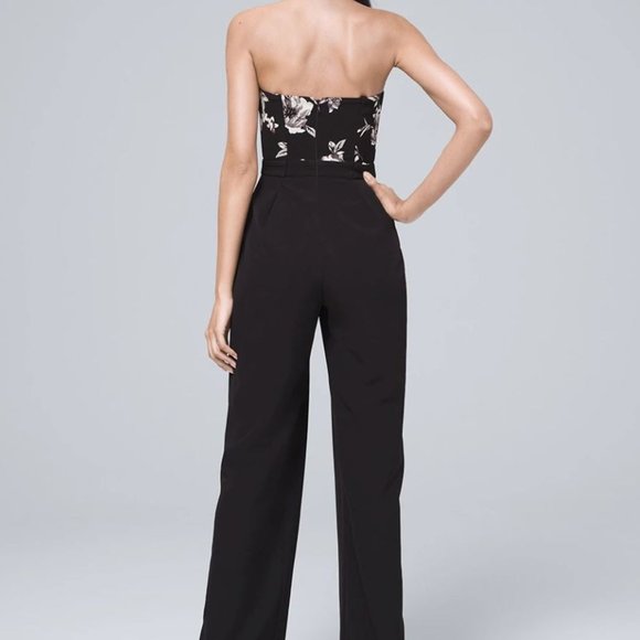 WHBM - Sz0 Floral Bodice/Black Split-Leg Jumpsuit - Picture 3 of 6